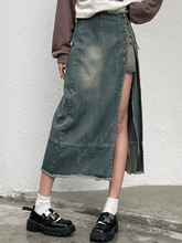 Patchwork-Cargo-Jeansrock mit Schnürung und Schlitz
